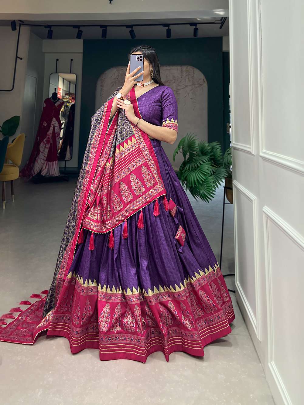 Royal Purple Tussar Silk with Intricate Prints Lehenga Choli - PAHRAVA