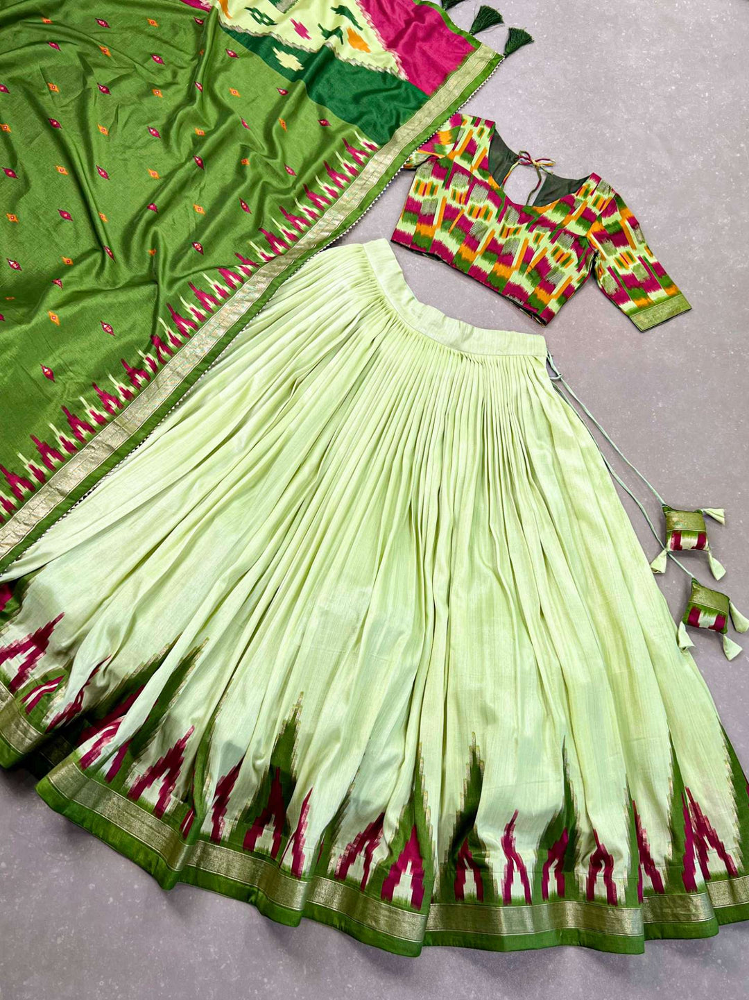 Pastel Green Tussar Silk Lehenga Choli - PAHRAVA