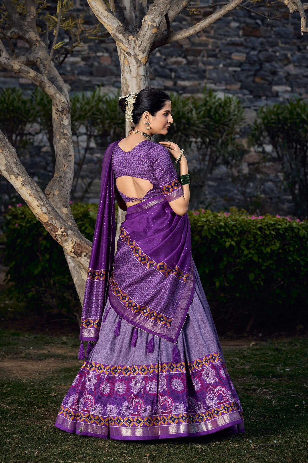 Beat Root Purple Tussar Silk Printed Lehenga Choli - PAHRAVA