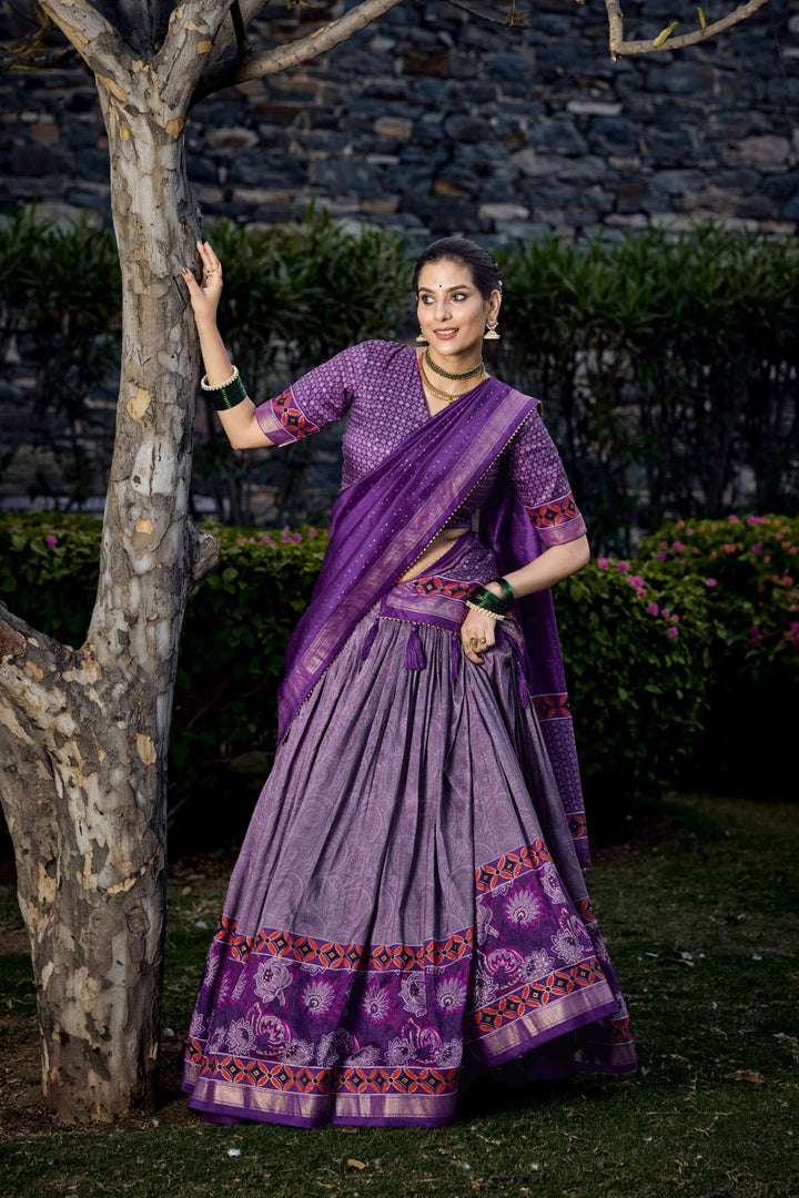 Beat Root Purple Tussar Silk Printed Lehenga Choli - PAHRAVA