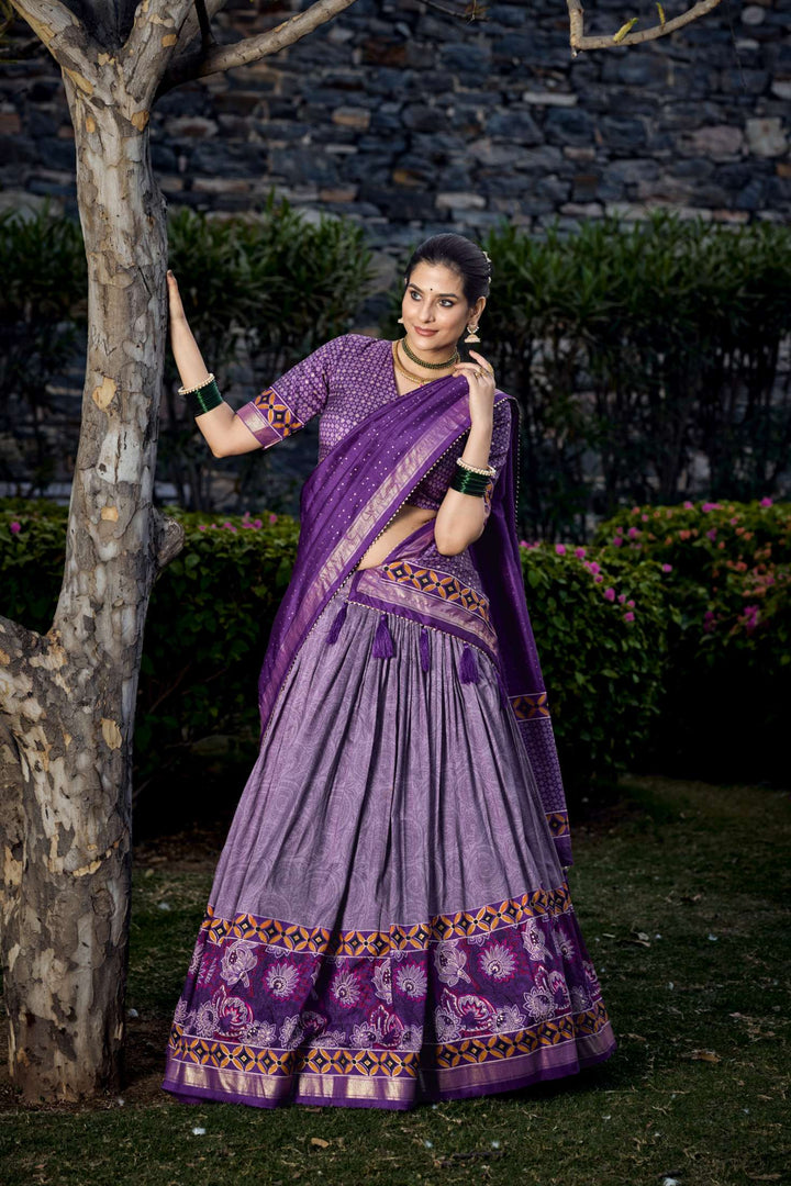 Beat Root Purple Tussar Silk Printed Lehenga Choli - PAHRAVA