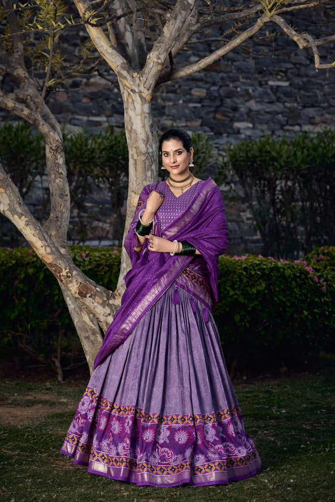 Beat Root Purple Tussar Silk Printed Lehenga Choli - PAHRAVA