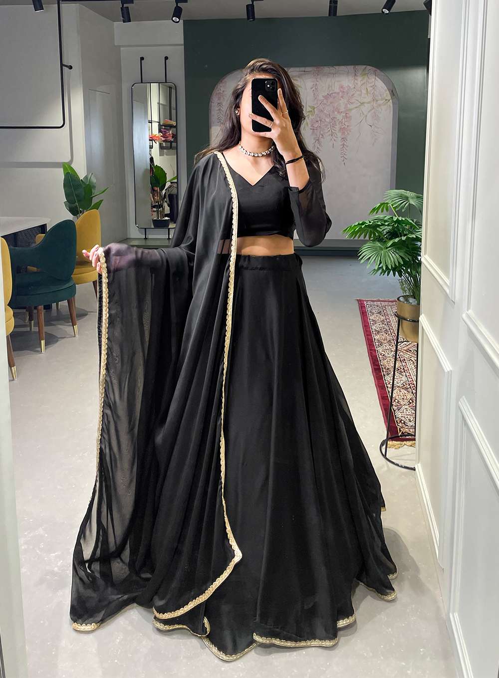 Rich Black Rangoli Silk Lehenga Set - PAHRAVA