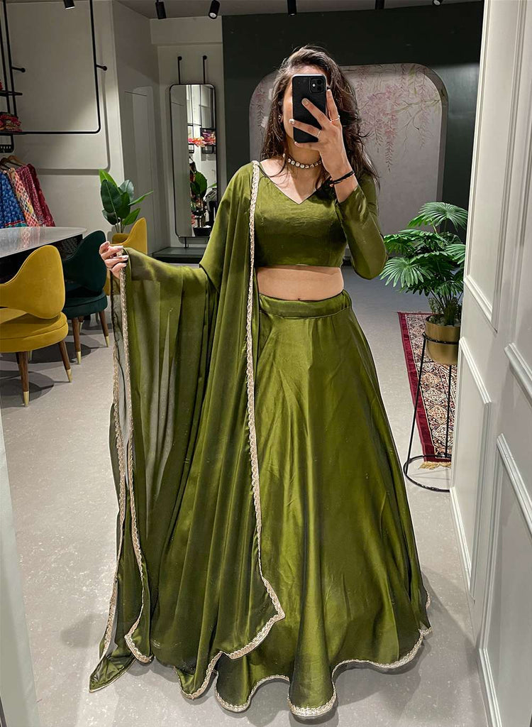 Mahendi Green Rangoli Silk Lehenga Set - PAHRAVA