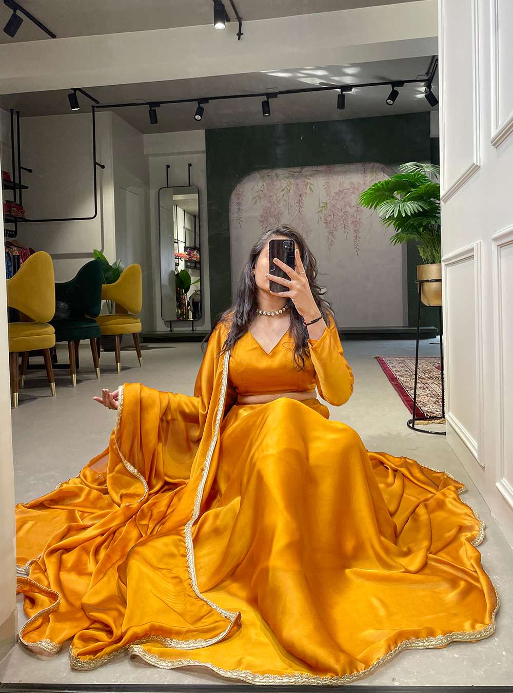 Tangy Orange Rangoli Silk Lehenga Set - PAHRAVA