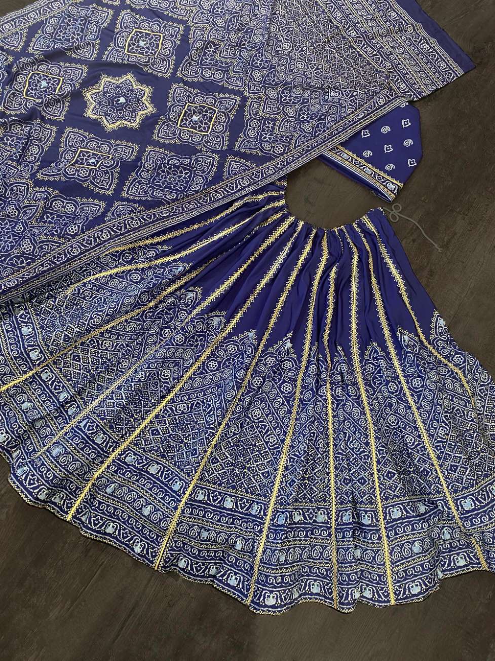 Navy Blue Bandhani Printed Lehenga Set - PAHRAVA