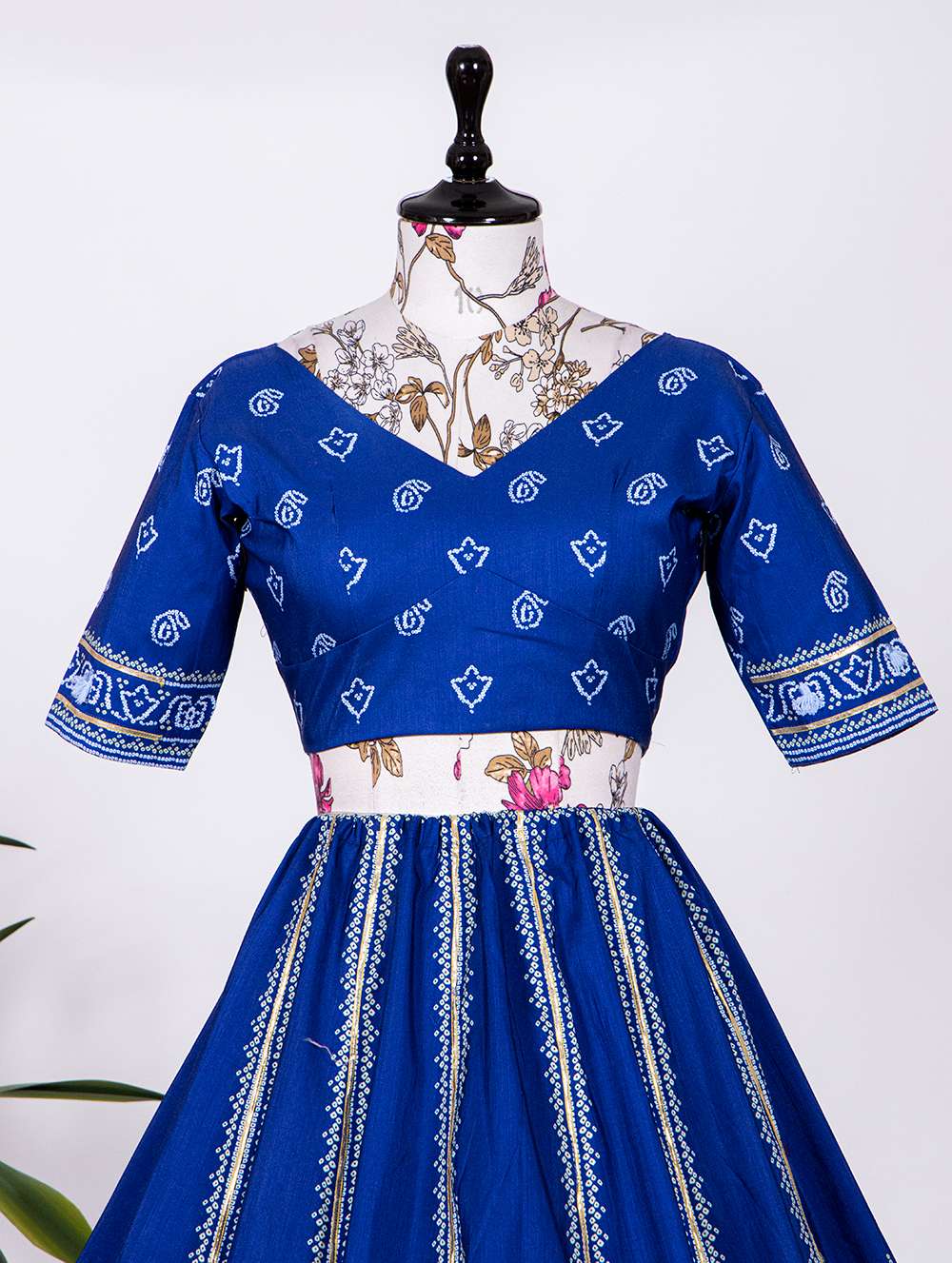 Navy Blue Bandhani Printed Lehenga Set - PAHRAVA