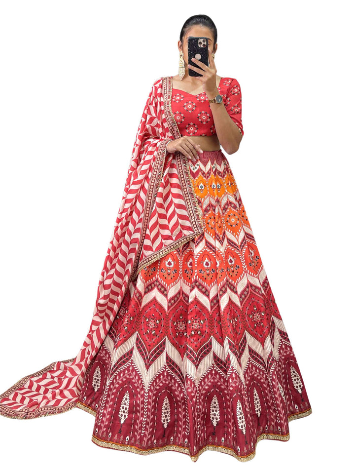 Multicolor Red Vaishali Silk Lehenga Set - PAHRAVA