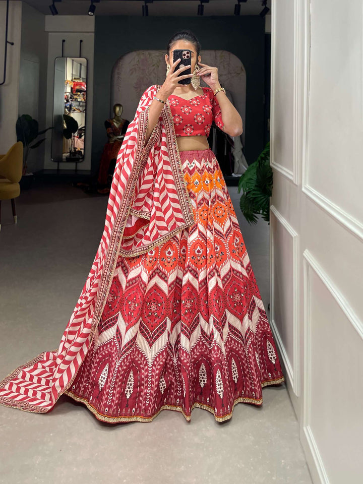 Multicolor Red Vaishali Silk Lehenga Set - PAHRAVA