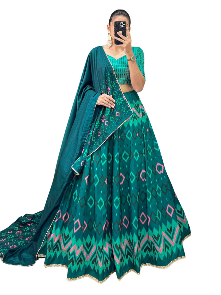 Teal Blue Vaishali Silk Lehenga Set - PAHRAVA