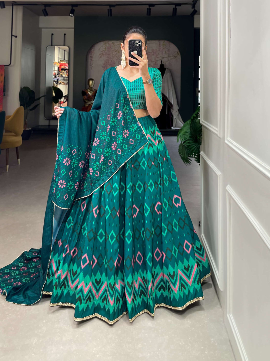 Teal Blue Vaishali Silk Lehenga Set - PAHRAVA