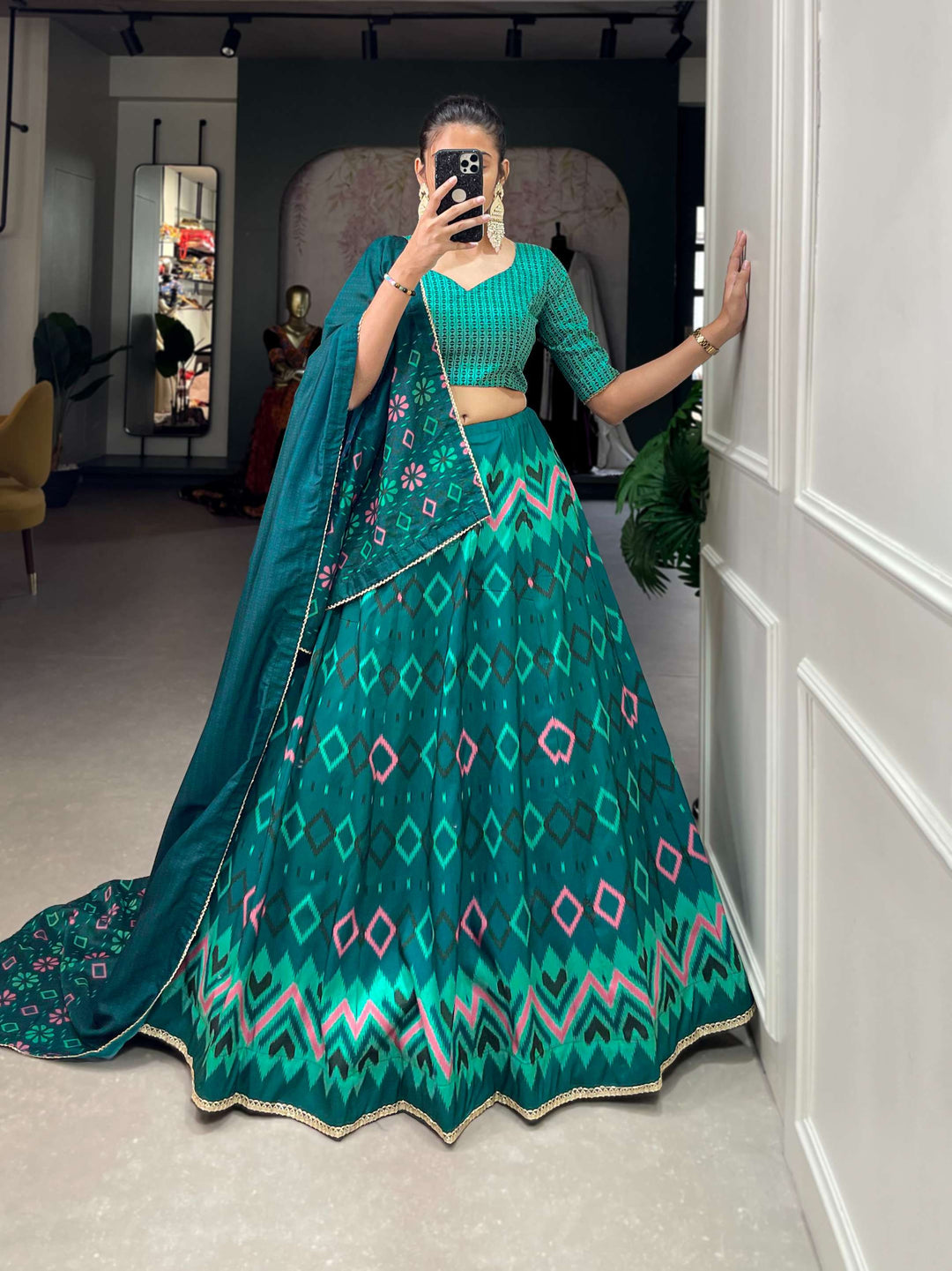 Teal Blue Vaishali Silk Lehenga Set - PAHRAVA