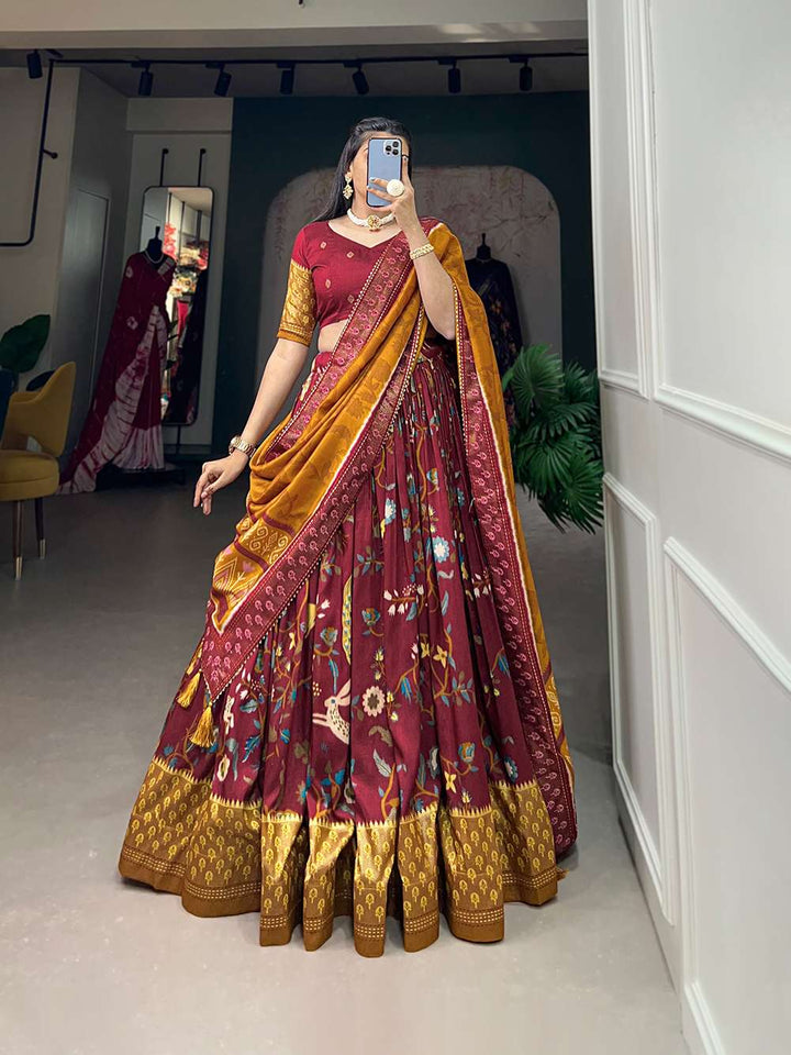 Persian Maroon Dola Silk Printed Lehenga Choli - PAHRAVA