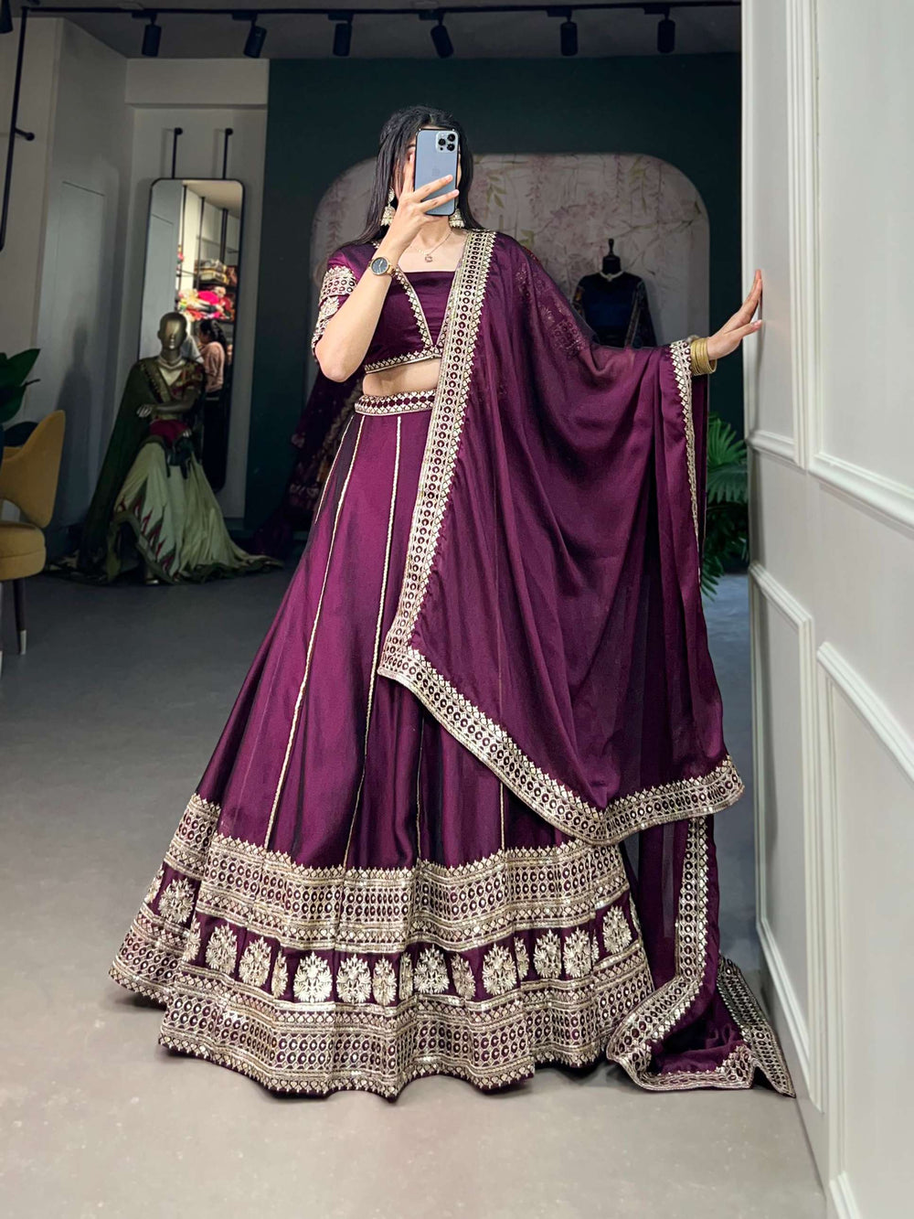 Pure Wine Sequins Embroidery Lehenga Choli - PAHRAVA