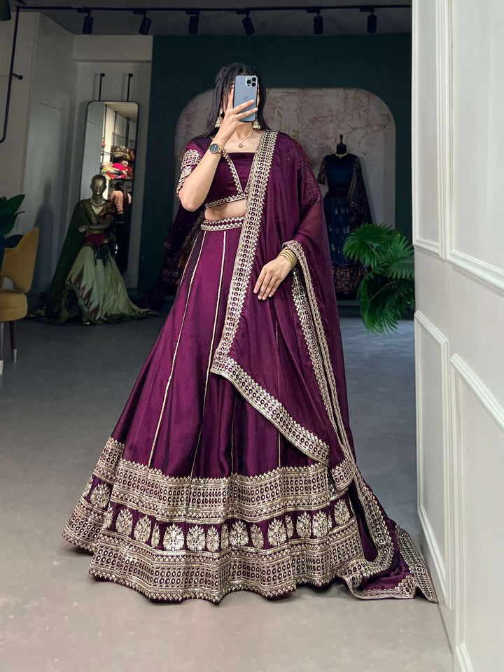 Pure Wine Sequins Embroidery Lehenga Choli - PAHRAVA