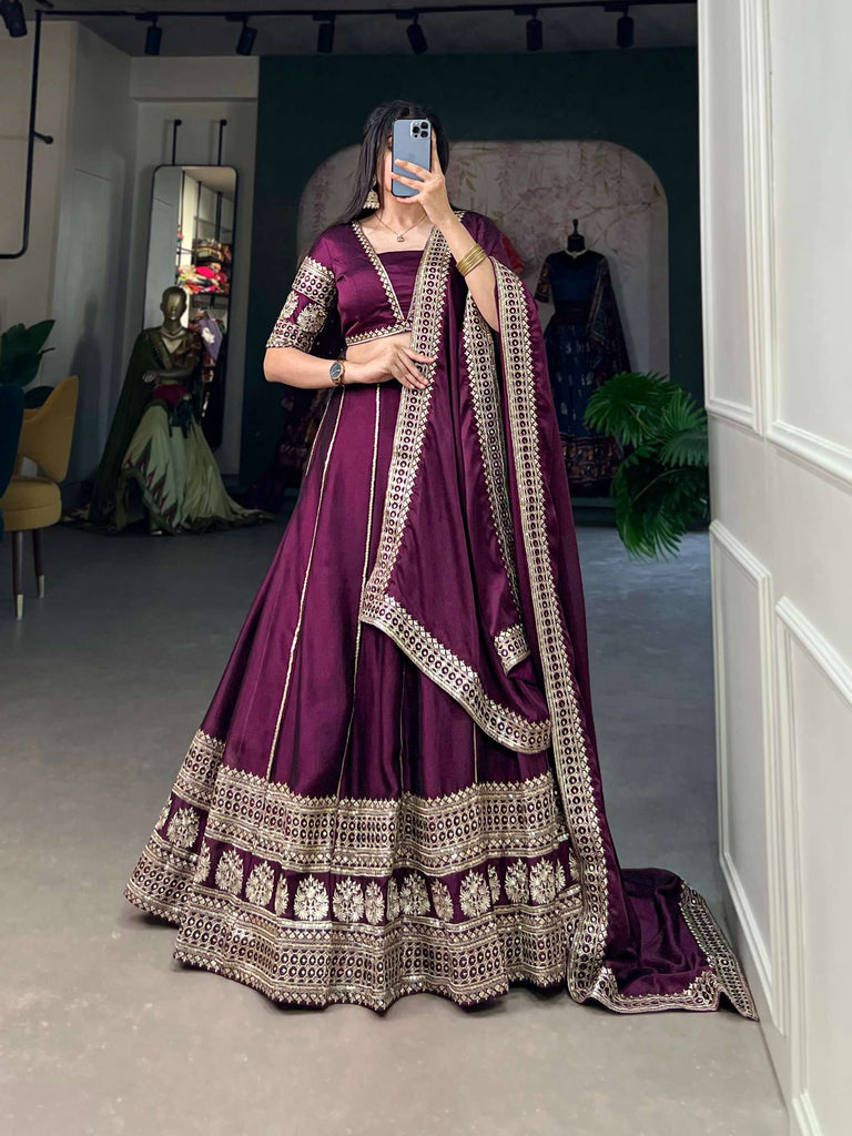 Pure Wine Sequins Embroidery Lehenga Choli - PAHRAVA