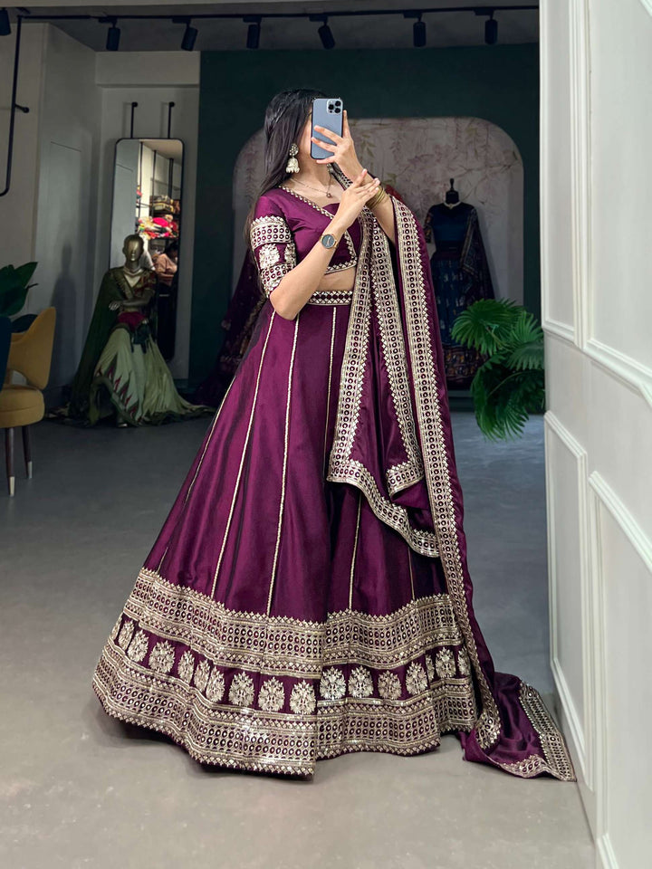 Pure Wine Sequins Embroidery Lehenga Choli - PAHRAVA