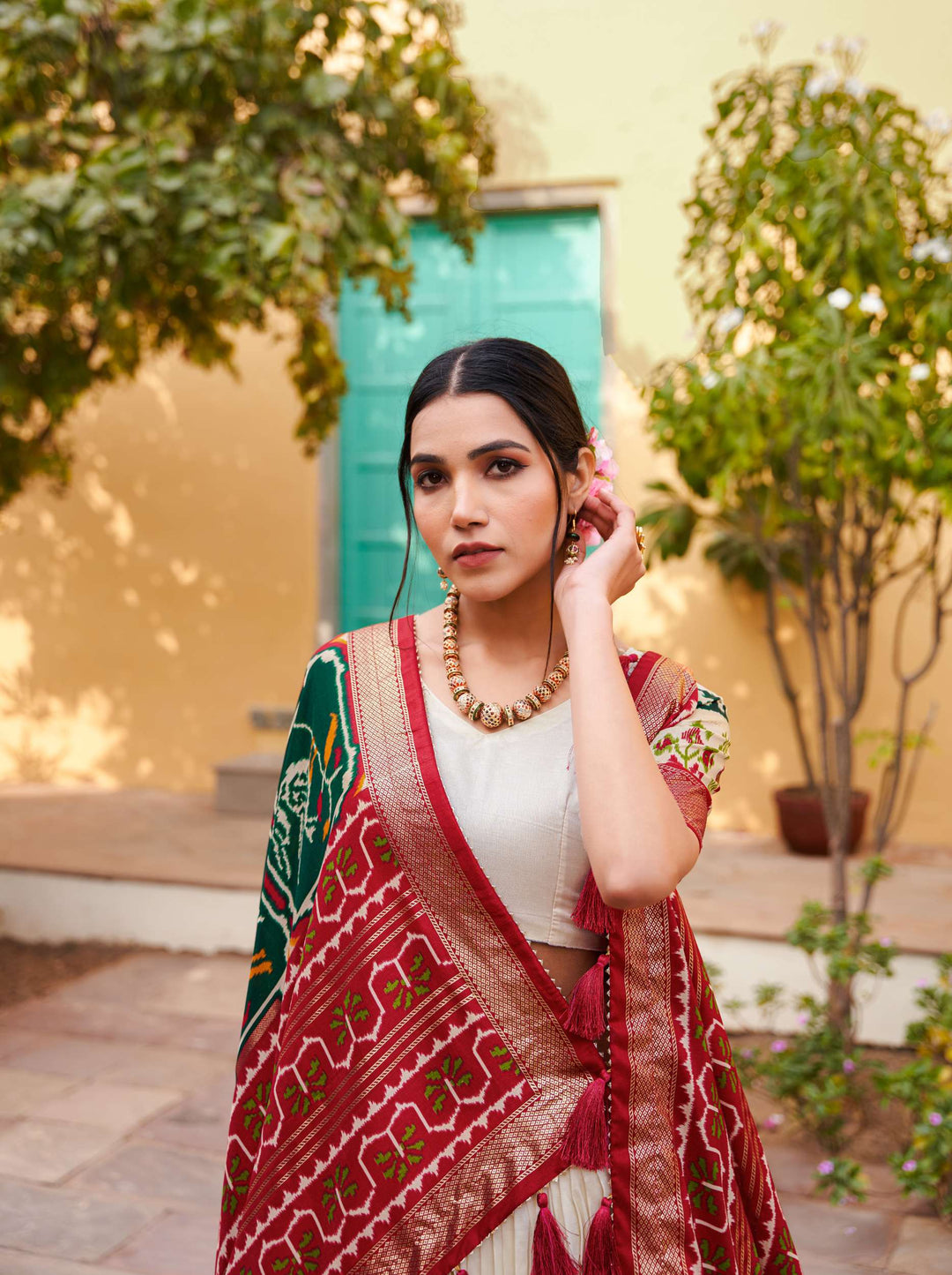 Peacock Green Printed Tussar Silk Lehenga Choli - PAHRAVA