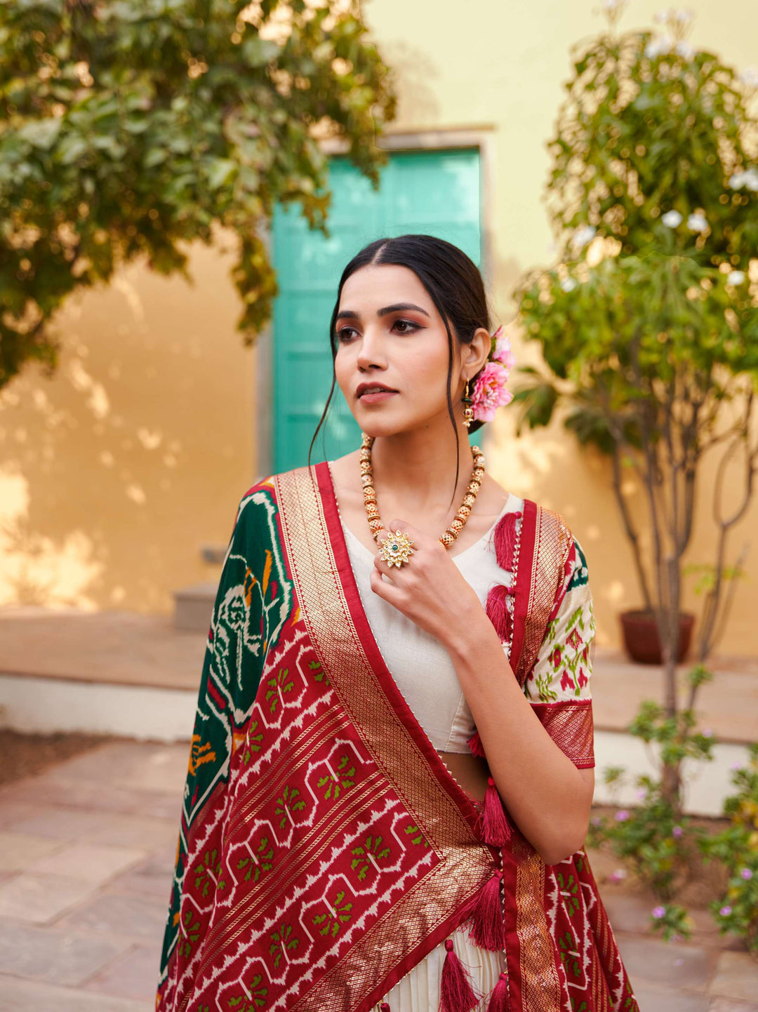 Peacock Green Printed Tussar Silk Lehenga Choli - PAHRAVA