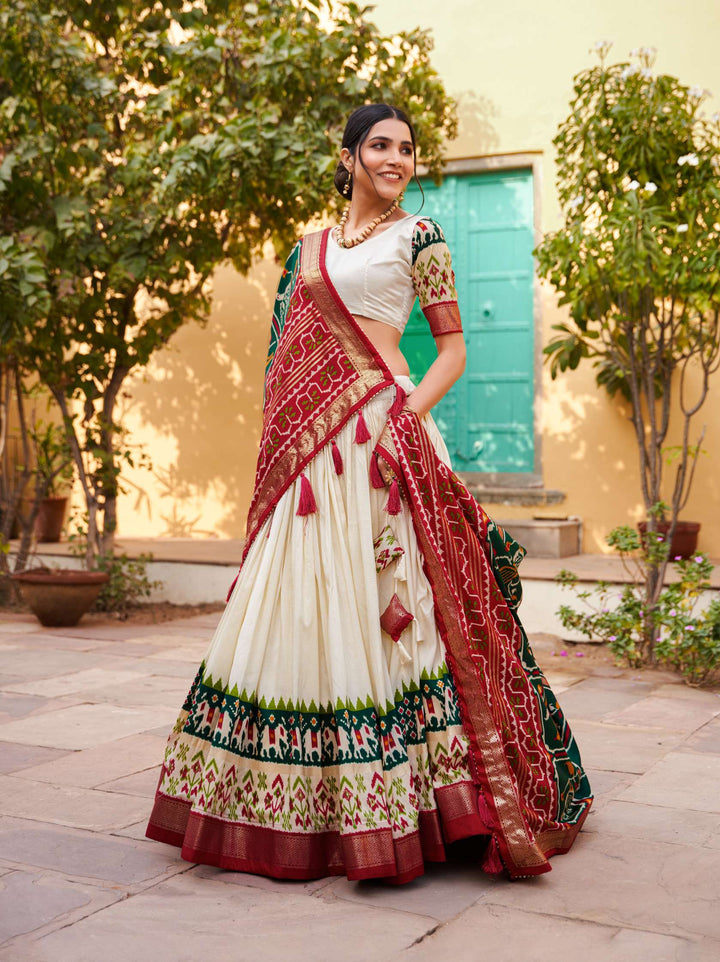 Peacock Green Printed Tussar Silk Lehenga Choli - PAHRAVA