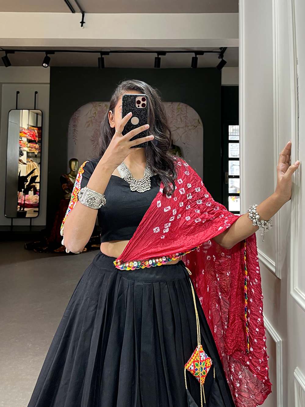 Pure Black Cotton Garba Lehenga Choli - PAHRAVA