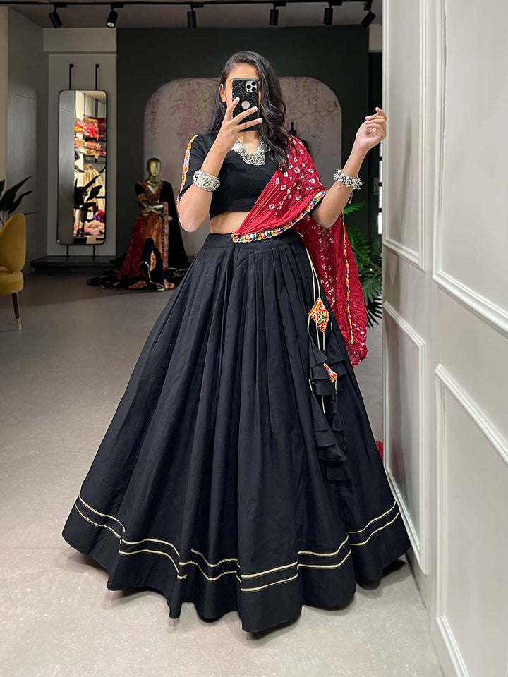 Pure Black Cotton Garba Lehenga Choli - PAHRAVA