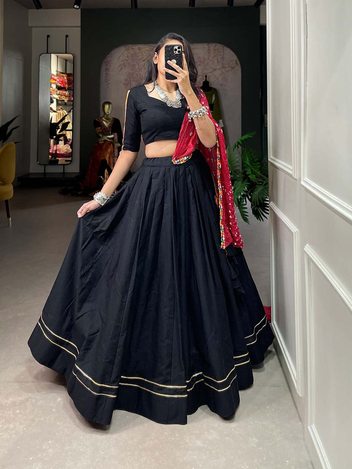 Pure Black Cotton Garba Lehenga Choli - PAHRAVA