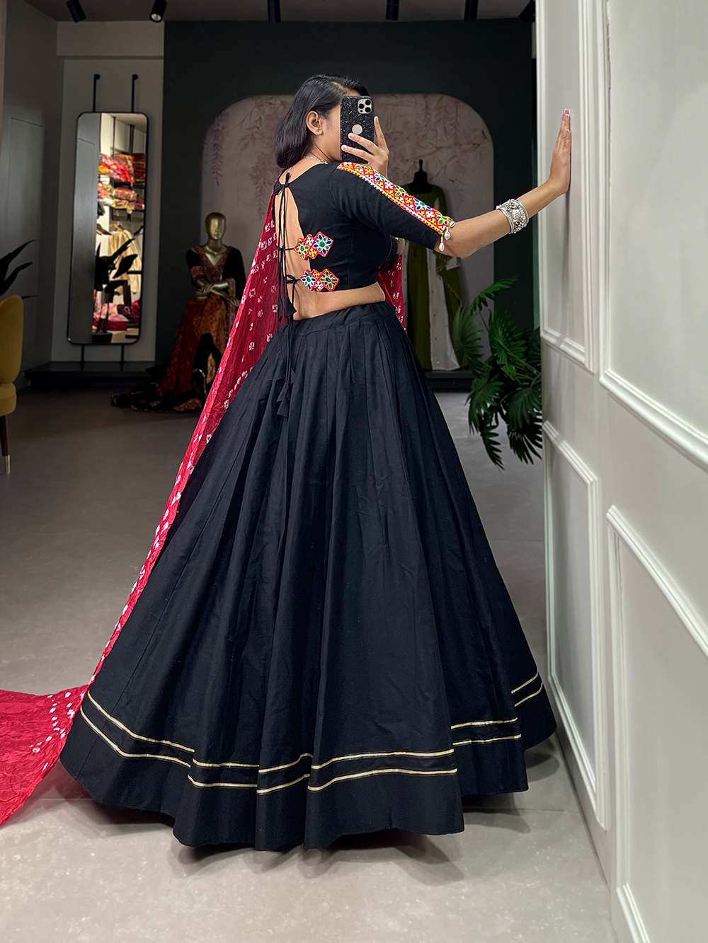 Pure Black Cotton Garba Lehenga Choli - PAHRAVA