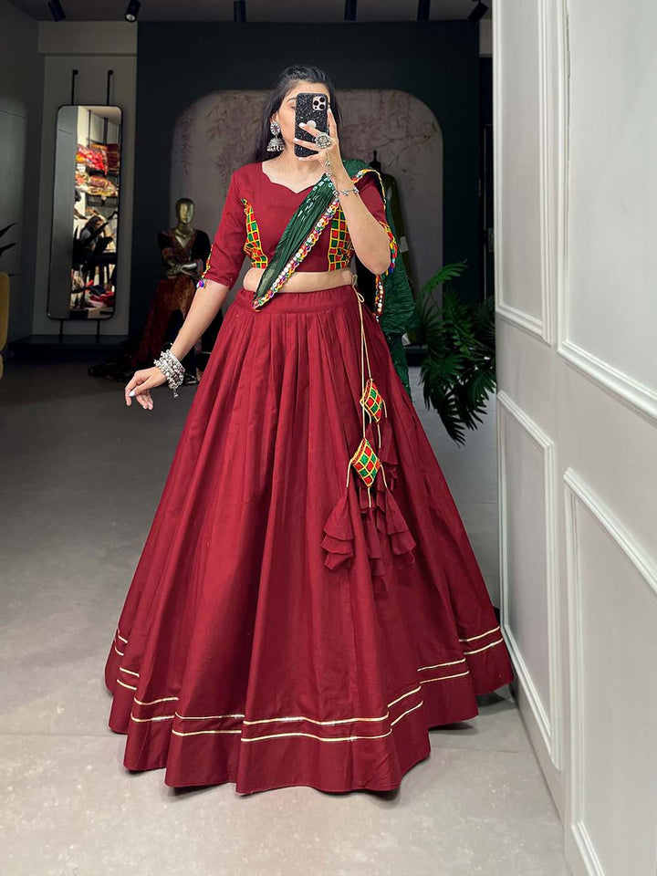 Ruby Red Cotton Garba Lehenga Choli - PAHRAVA