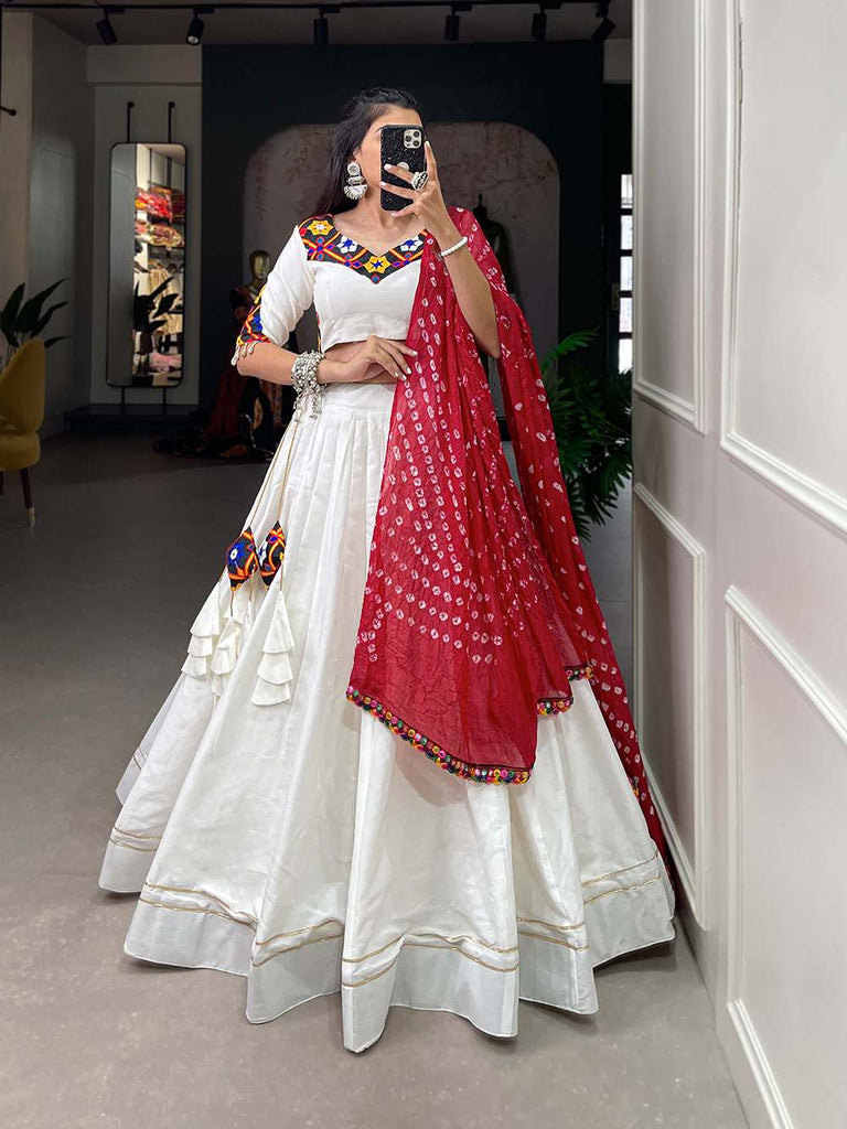 Pearl White Cotton Garba Lehenga Choli - PAHRAVA