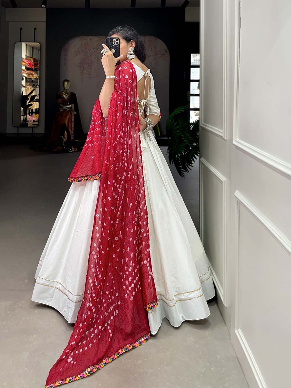 Pearl White Cotton Garba Lehenga Choli - PAHRAVA