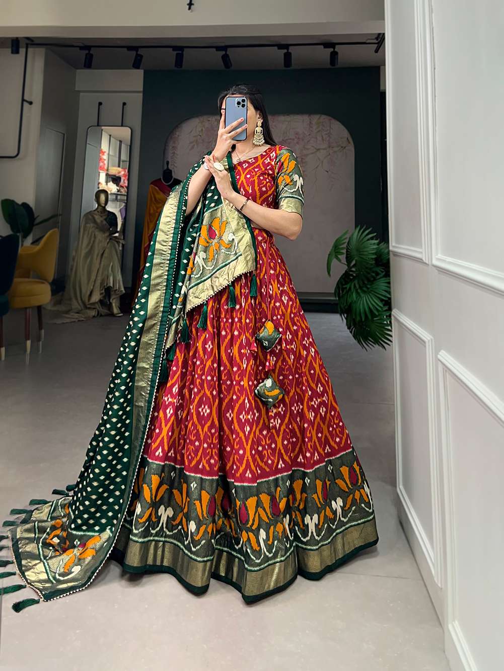 Rose Red Exquisite Dola Silk Lehenga Set - PAHRAVA