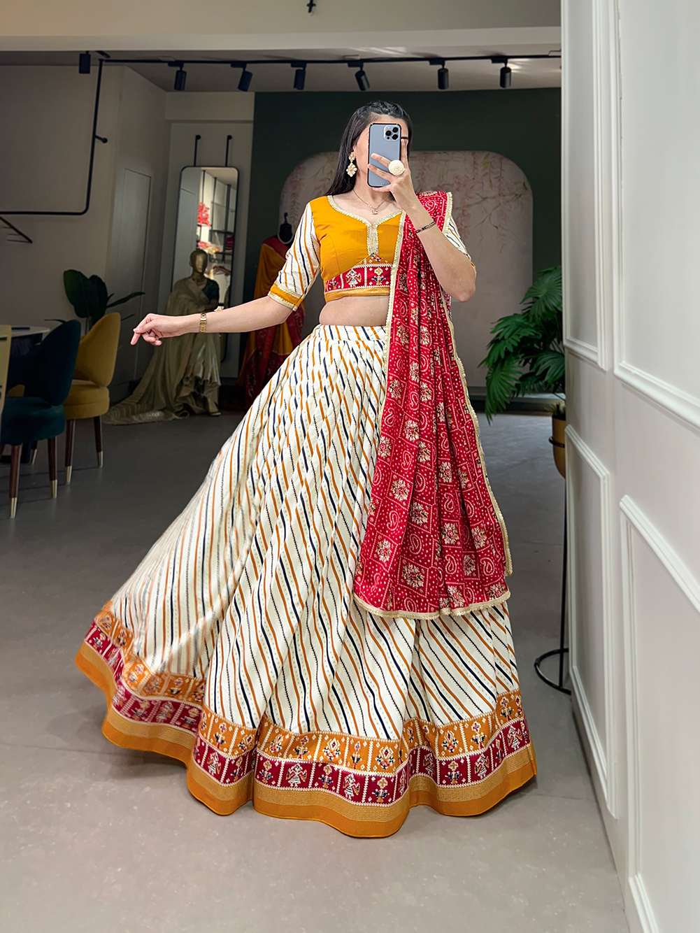 Honey Yellow Graceful Cotton Lehenga Choli - PAHRAVA