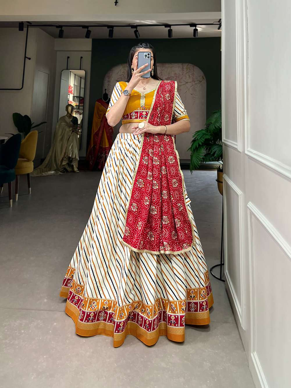 Honey Yellow Graceful Cotton Lehenga Choli - PAHRAVA