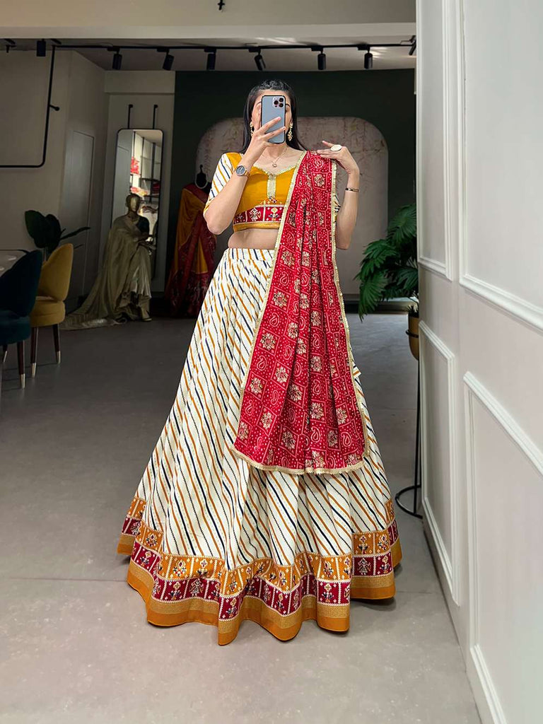 Honey Yellow Graceful Cotton Lehenga Choli - PAHRAVA