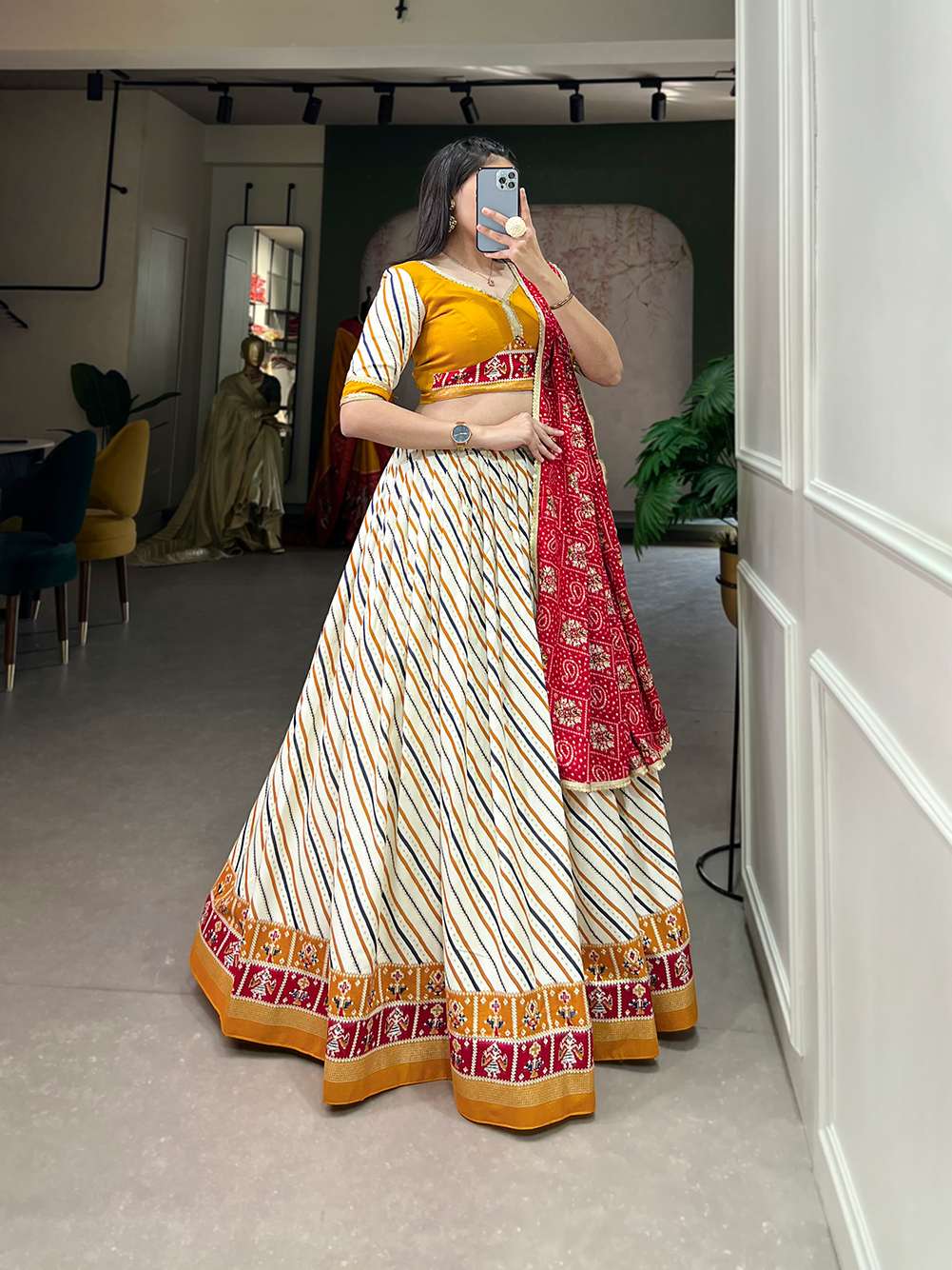 Honey Yellow Graceful Cotton Lehenga Choli - PAHRAVA