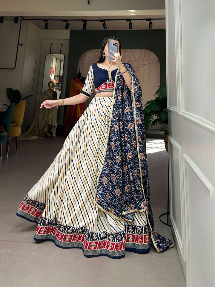 Navy Blue Graceful Cotton Lehenga Choli - PAHRAVA