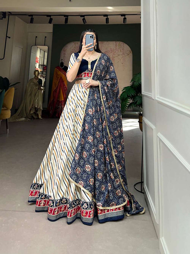 Navy Blue Graceful Cotton Lehenga Choli - PAHRAVA