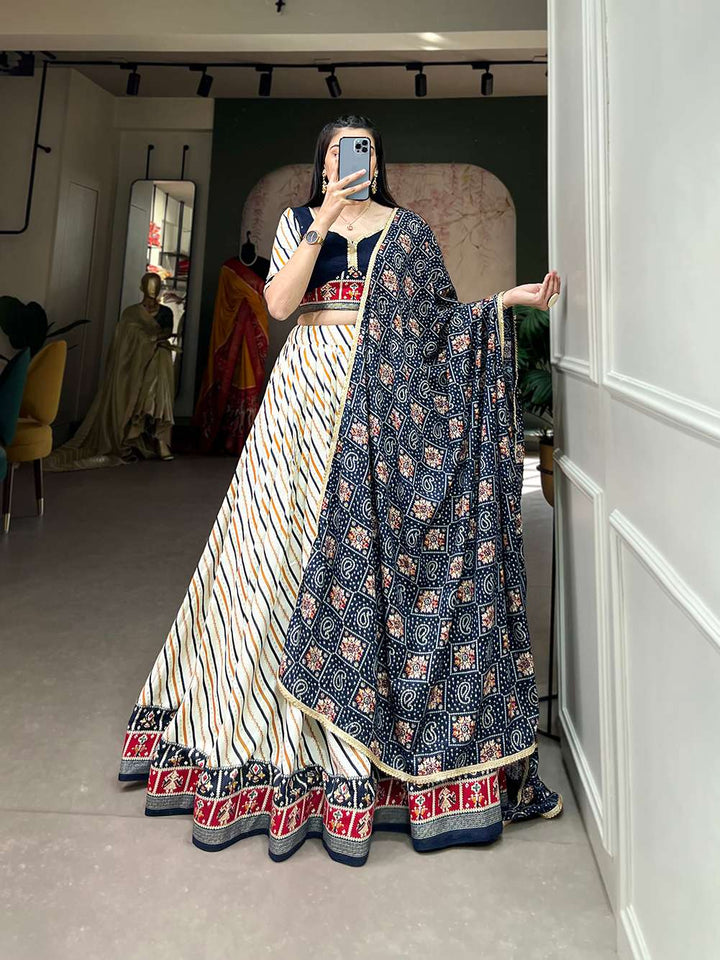 Navy Blue Graceful Cotton Lehenga Choli - PAHRAVA