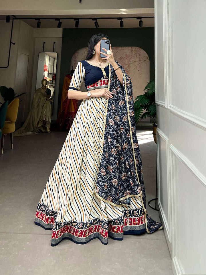 Navy Blue Graceful Cotton Lehenga Choli - PAHRAVA