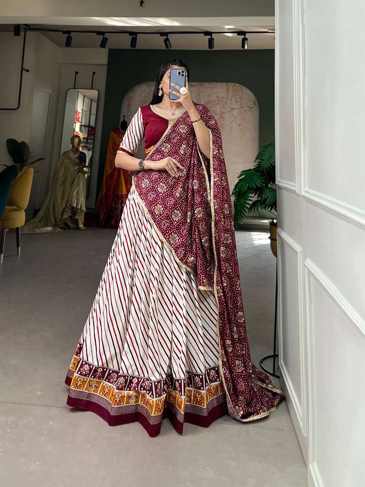 Soft Wine Graceful Cotton Lehenga Choli - PAHRAVA