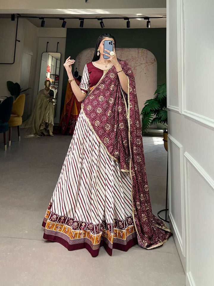 Soft Wine Graceful Cotton Lehenga Choli - PAHRAVA