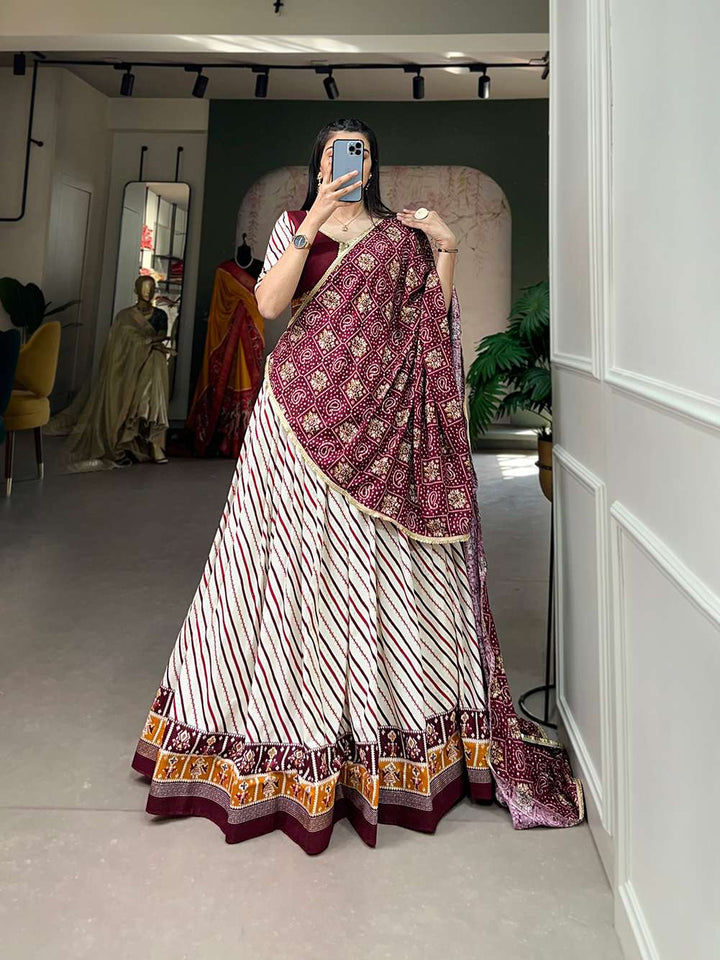 Soft Wine Graceful Cotton Lehenga Choli - PAHRAVA