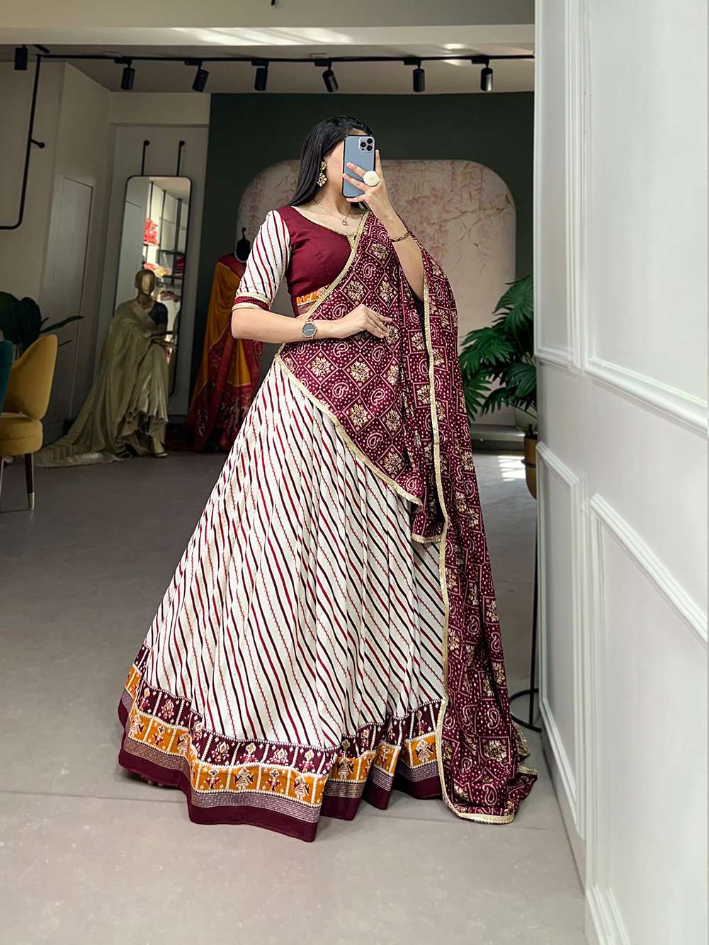 Soft Wine Graceful Cotton Lehenga Choli - PAHRAVA