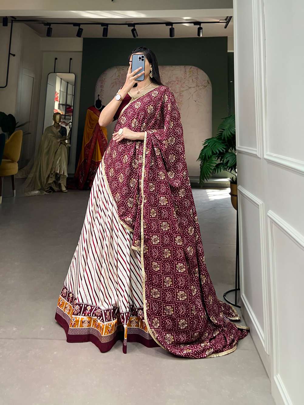 Soft Wine Graceful Cotton Lehenga Choli - PAHRAVA