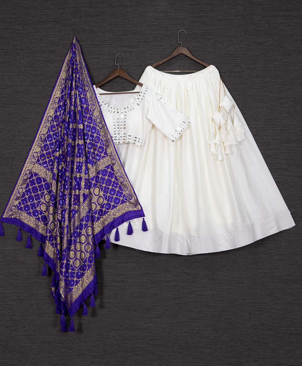 Pearl White Elegant Cotton Lehenga Set - PAHRAVA