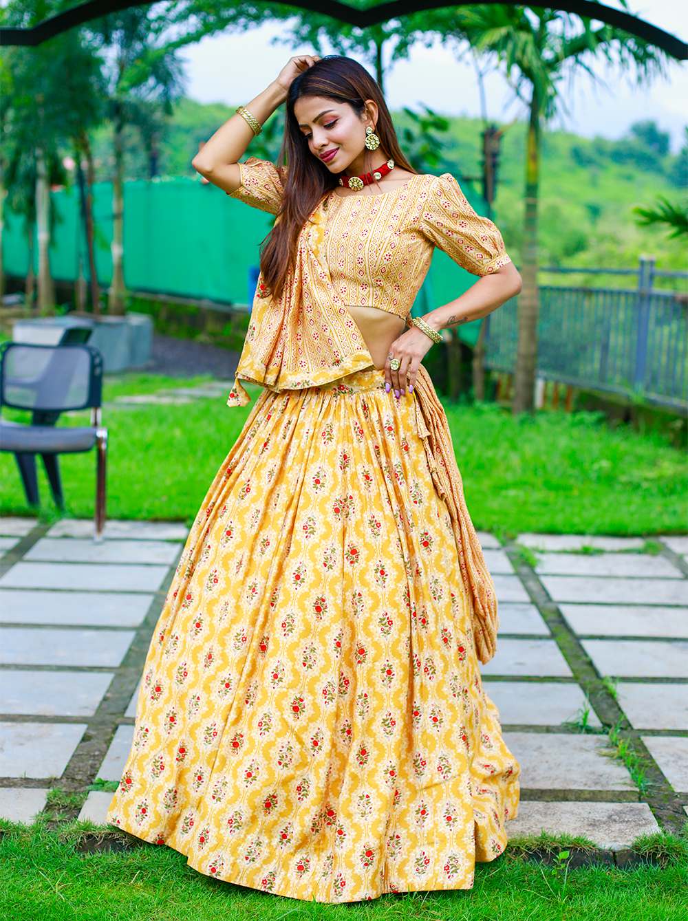 Mustard Yellow Chanderi Cotton Lehenga Choli - PAHRAVA