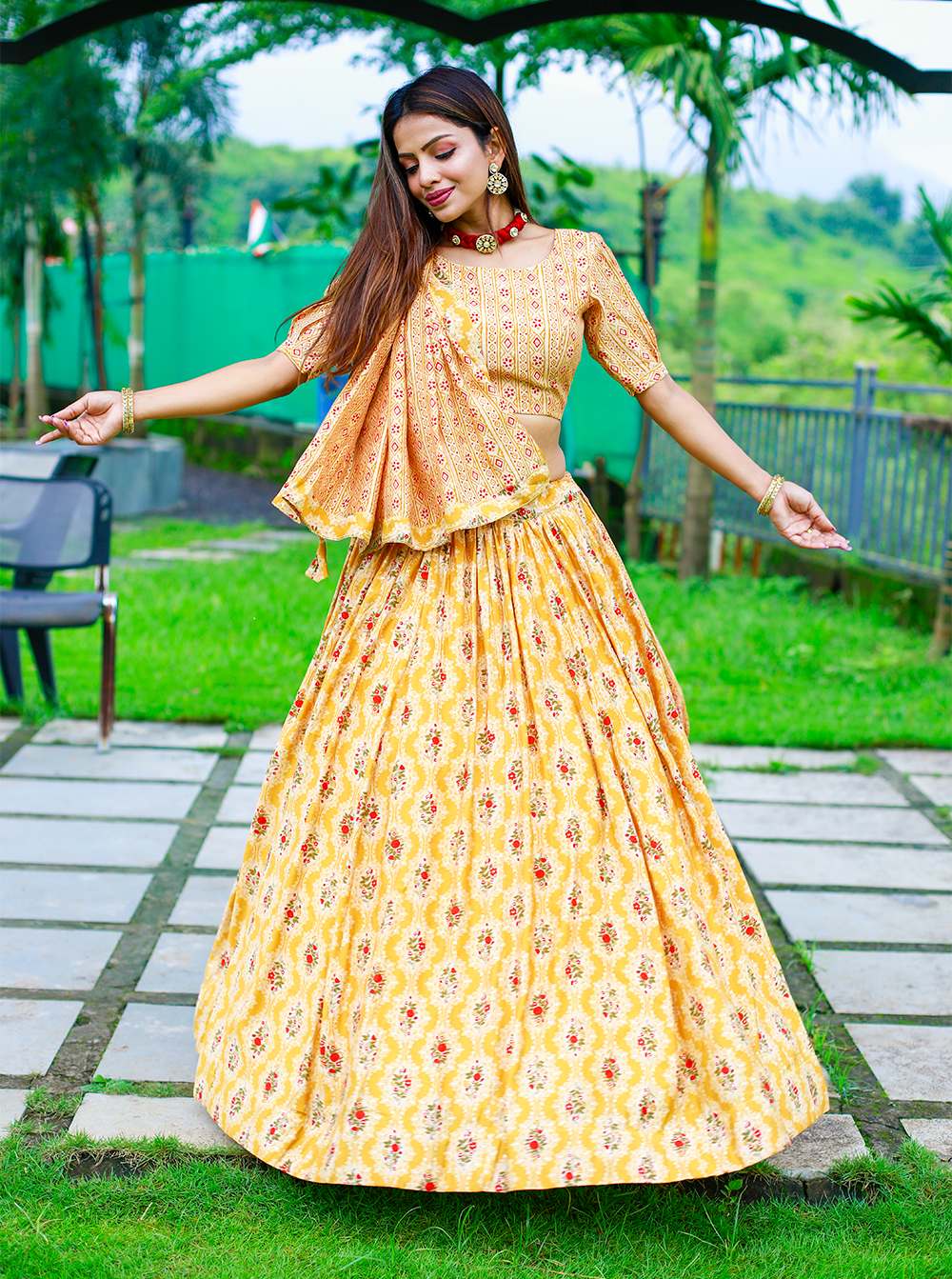 Mustard Yellow Chanderi Cotton Lehenga Choli - PAHRAVA