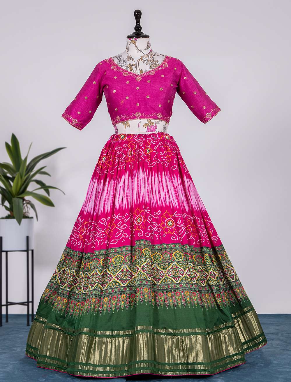 Hot Pink Pure Gaji Silk Lehenga Choli - PAHRAVA