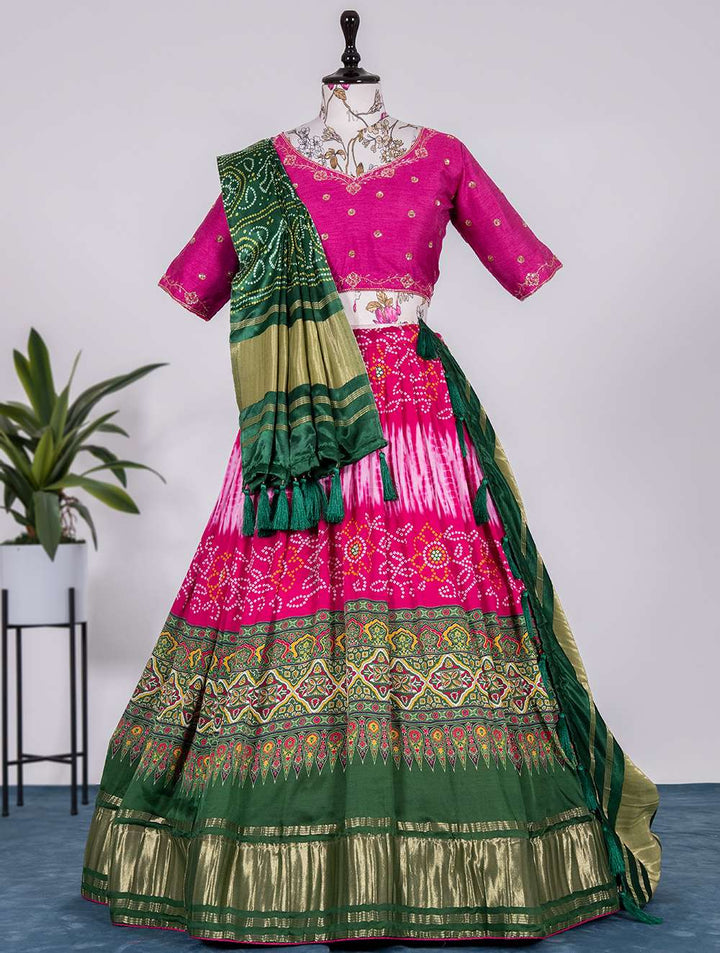 Hot Pink Pure Gaji Silk Lehenga Choli - PAHRAVA